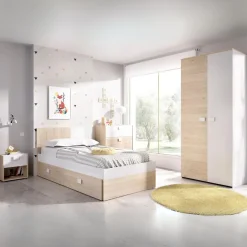 Conjunto de dormitorio Dina Pack 4 armario + cómoda + mesita + cama blanco/natural