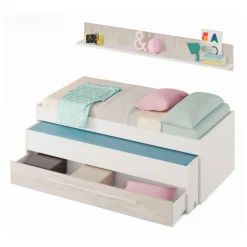 Conjunto de dormitorio Elliot cama nido + estante + cajón blanco gris