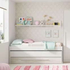 Conjunto de dormitorio Elliot cama nido + estante + cajón blanco gris