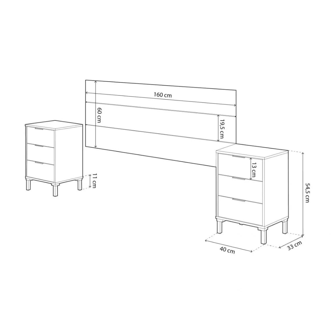 Conjunto de dormitorio Enzo cabecero + 2 mesitas