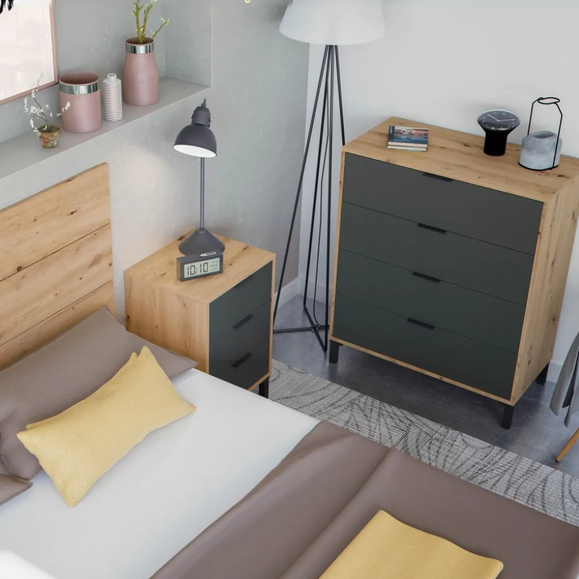 Conjunto de dormitorio Enzo cabecero + 2 mesitas