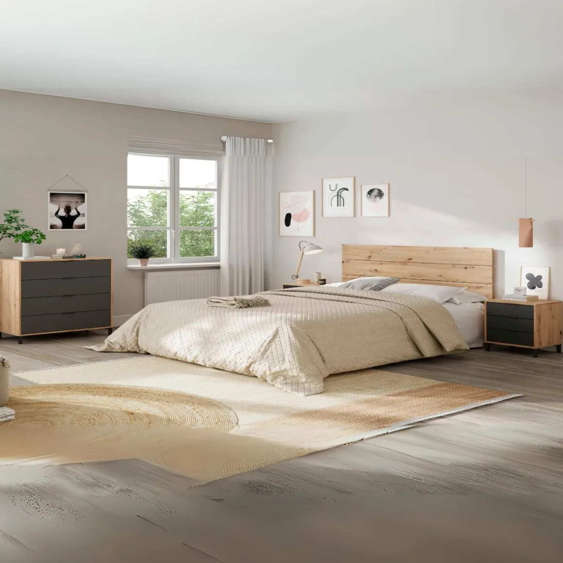 Conjunto de dormitorio Enzo cabecero + 2 mesitas