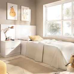 Conjunto de dormitorio Flow cabecero con mesita de noche blanco 96x141 cm