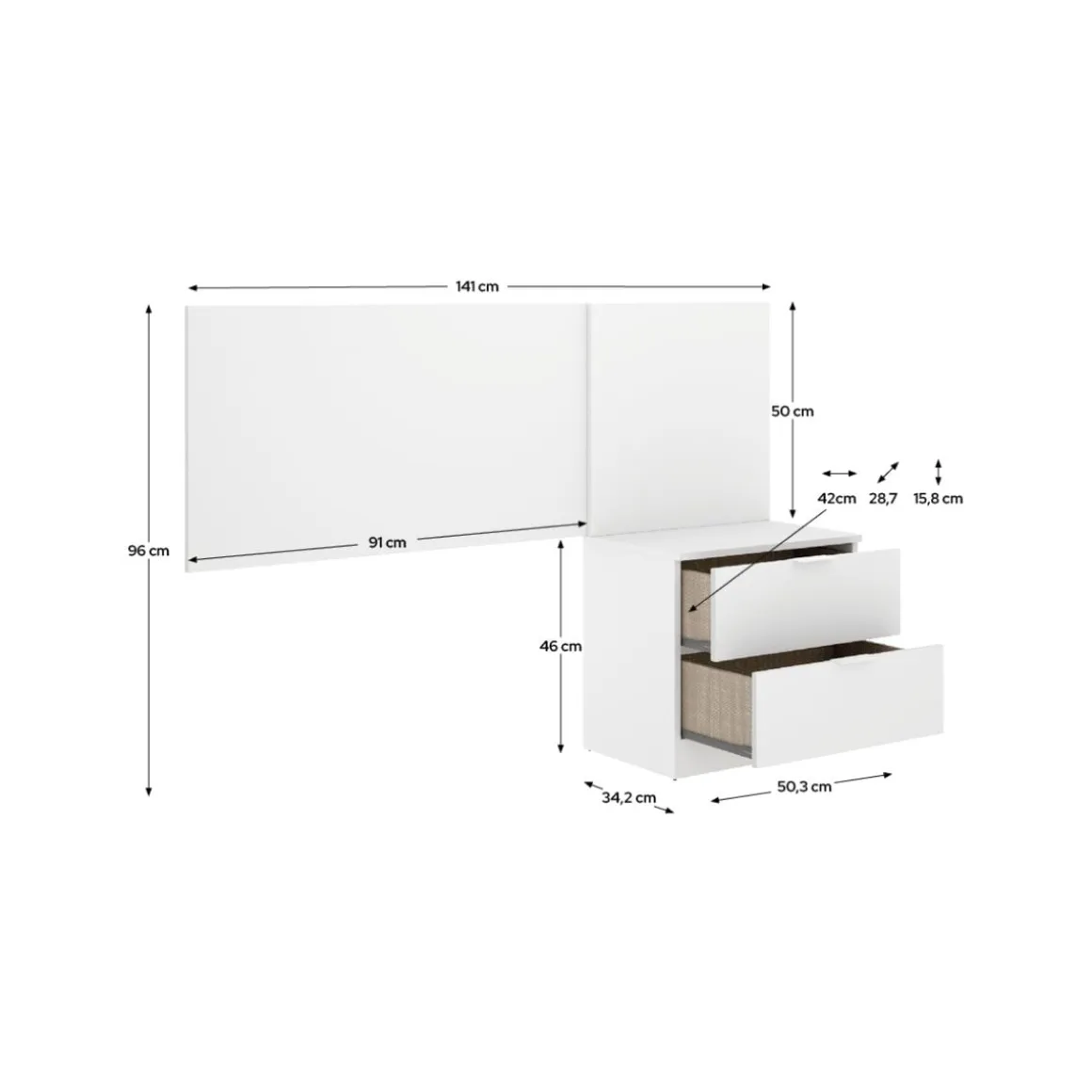 Conjunto de dormitorio Flow cabecero con mesita de noche blanco 96x141 cm