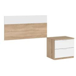 Conjunto de dormitorio Luca cabezal + 1 mesita de noche natural/blanco artik