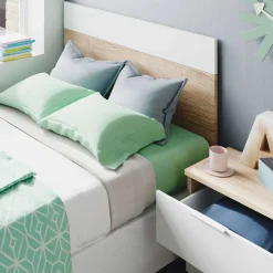 Conjunto de dormitorio Luca cabezal + 1 mesita de noche natural/blanco artik