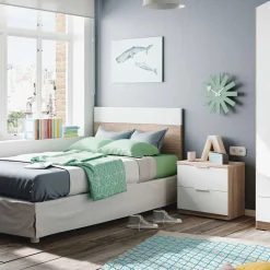 Conjunto de dormitorio Luca cabezal + 1 mesita de noche natural/blanco artik