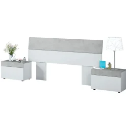 Conjunto de dormitorio Tekkan cabezal + 2 mesitas blanco Artik/cemento