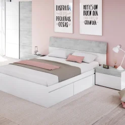 Conjunto de dormitorio Tekkan cabezal + 2 mesitas blanco Artik/cemento