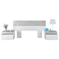 Conjunto de dormitorio Tekkan cabezal + 2 mesitas blanco Artik/cemento