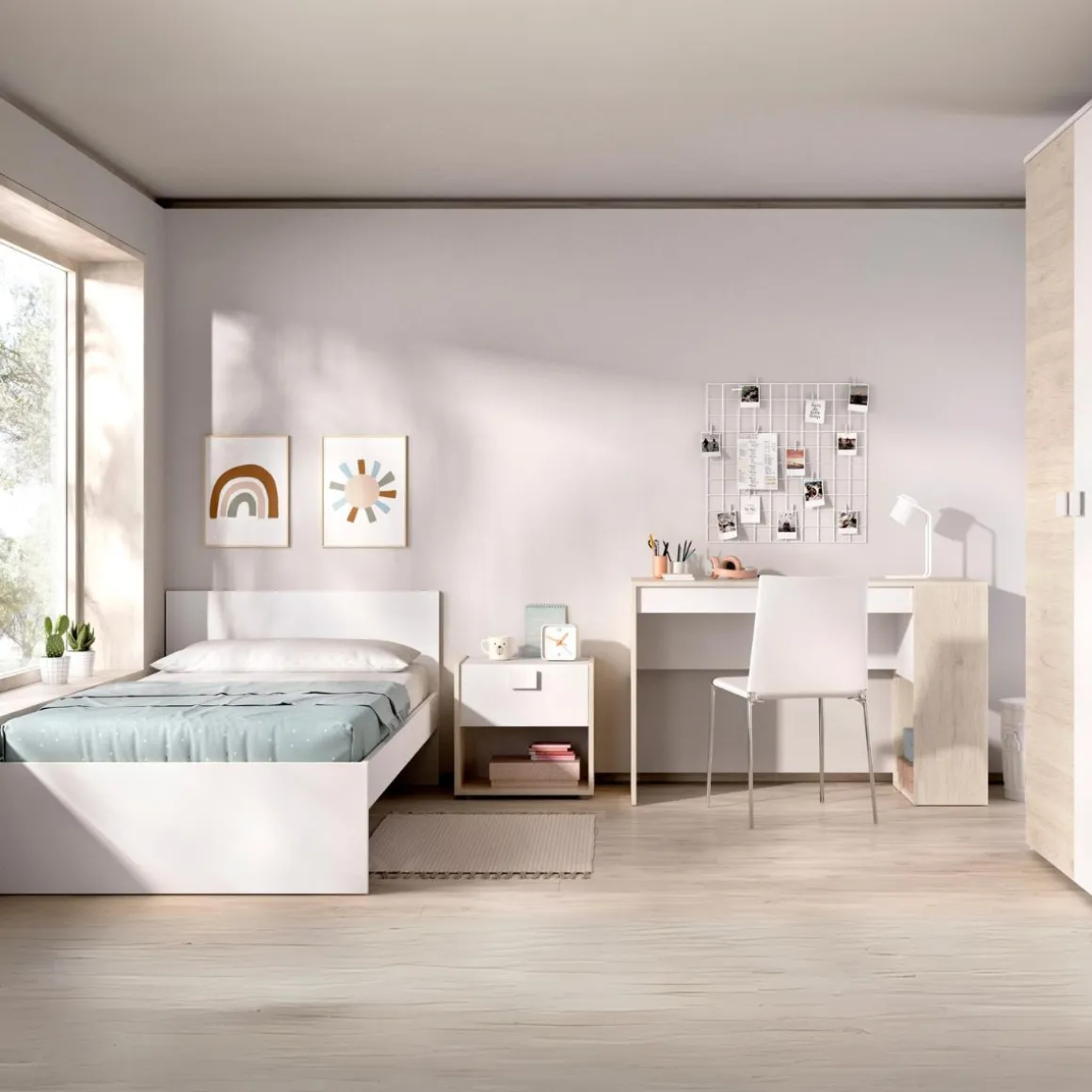 Conjunto de dormitorio Top Pack 2 cama + mesita + escritorio + armario
