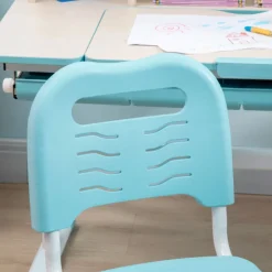 Conjunto de escritorio + silla Homcom con altura ajustable +3A blanco/azul 88/109x88x52 cm