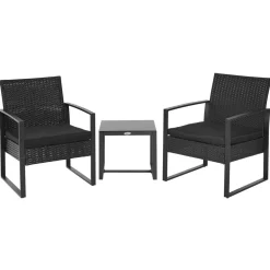 Conjunto de exterior Mar Outsunny mesa + 2 sillones negro
