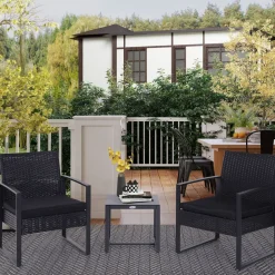 Conjunto de exterior Mar Outsunny mesa + 2 sillones negro