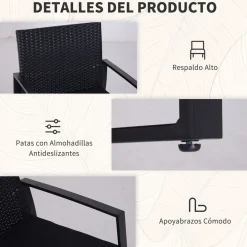 Conjunto de exterior Mar Outsunny mesa + 2 sillones negro