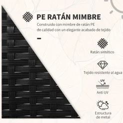 Conjunto de exterior Mar Outsunny mesa + 2 sillones negro