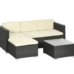 Conjunto de jardin Outsunny 3 piezas ratán negro