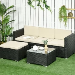 Conjunto de jardin Outsunny 3 piezas ratán negro