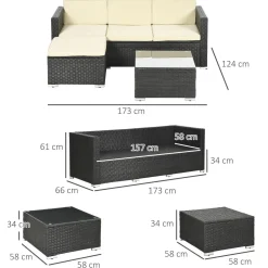 Conjunto de jardin Outsunny 3 piezas ratán negro