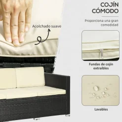 Conjunto de jardin Outsunny 3 piezas ratán negro