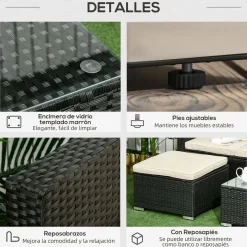 Conjunto de jardin Outsunny 3 piezas ratán negro