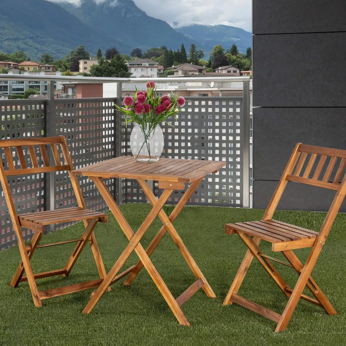 Conjunto de jardín 1 mesa + 2 sillas madera acacia