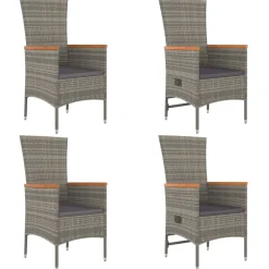 Conjunto de jardín 4 sillas + mesa con cojines gris