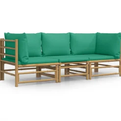 Conjunto de jardín 1 sofá central + 2 sofás esquineros bambú