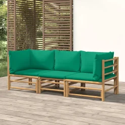 Conjunto de jardín 1 sofá central + 2 sofás esquineros bambú