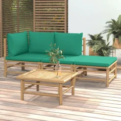 Conjunto de jardín 2 sofás + 1 mesa + 1 reposapiés bambú