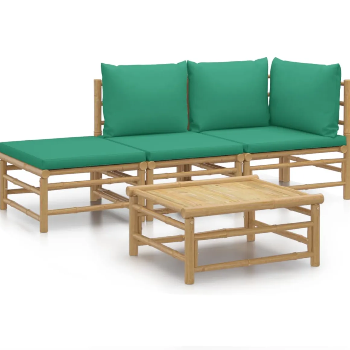 Conjunto de jardín 2 sofás + 1 mesa + 1 reposapiés bambú