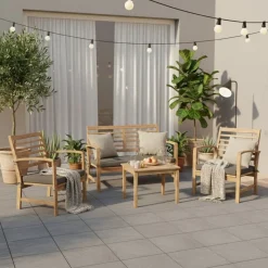 Conjunto de jardín Acacia sofá + 2 sillas + mesa natural/gris