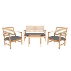 Conjunto de jardín Acacia sofá + 2 sillas + mesa natural/gris