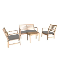 Conjunto de jardín Acacia sofá + 2 sillas + mesa natural/gris