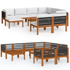 Conjunto de jardín Adhia 10 piezas + cojines crema