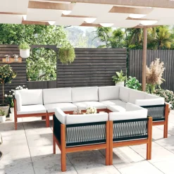 Conjunto de jardín Adhia 10 piezas + cojines crema