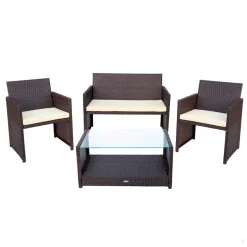 Conjunto de jardín Aktive Garden 2 sillones+1 sofá+ 1 mesa negro/crema
