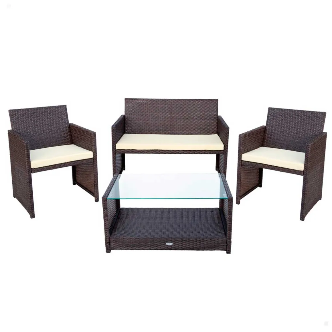 Conjunto de jardín Aktive Garden 2 sillones+1 sofá+ 1 mesa negro/crema