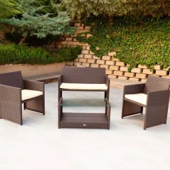 Conjunto de jardín Aktive Garden 2 sillones+1 sofá+ 1 mesa negro/crema
