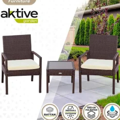 Conjunto de jardín Aktive Garden 2 sillones con cojín+mesita ratán sintético negro