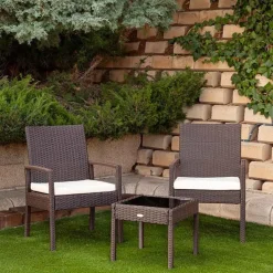 Conjunto de jardín Aktive Garden 2 sillones con cojín+mesita ratán sintético negro