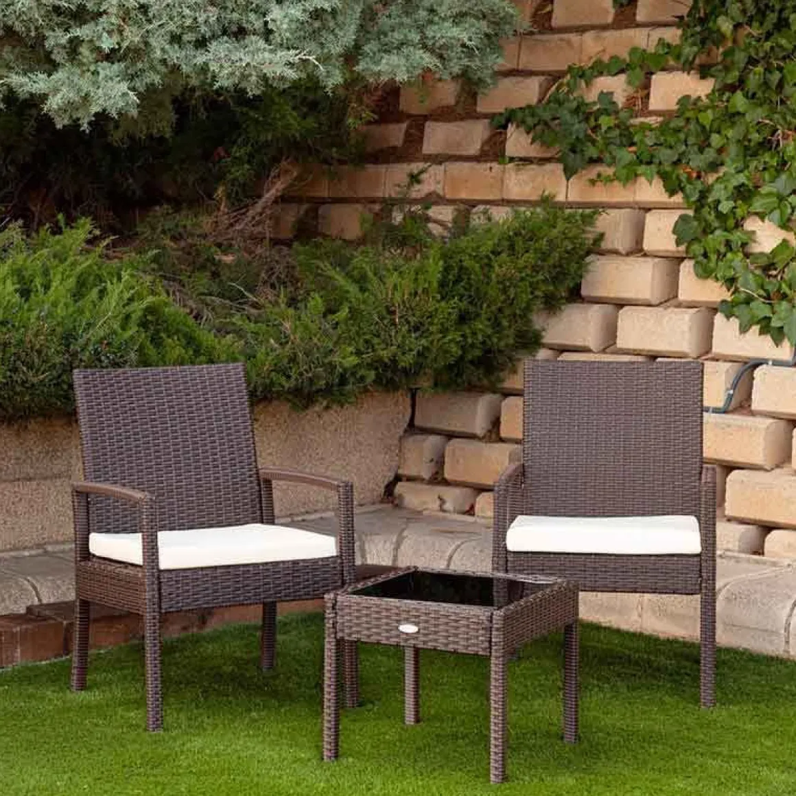 Conjunto de jardín Aktive Garden 2 sillones con cojín+mesita ratán sintético negro