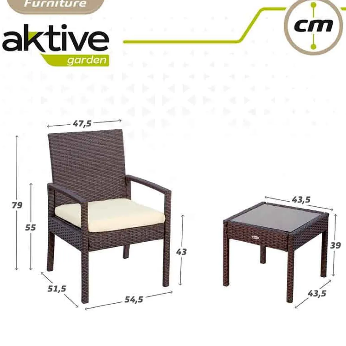 Conjunto de jardín Aktive Garden 2 sillones con cojín+mesita ratán sintético negro