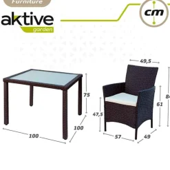 Conjunto de jardín Aktive Garden 4 sillones+mesa cuadrada con cojines ratán sintético negro