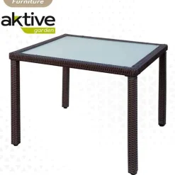 Conjunto de jardín Aktive Garden 4 sillones+mesa cuadrada con cojines ratán sintético negro