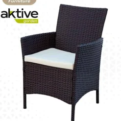 Conjunto de jardín Aktive Garden 4 sillones+mesa cuadrada con cojines ratán sintético negro