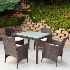 Conjunto de jardín Aktive Garden 4 sillones+mesa cuadrada con cojines ratán sintético negro