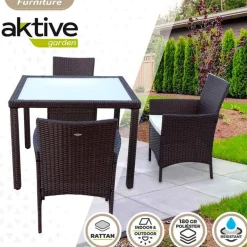 Conjunto de jardín Aktive Garden 4 sillones+mesa cuadrada con cojines ratán sintético negro