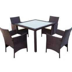 Conjunto de jardín Aktive Garden 4 sillones+mesa cuadrada con cojines ratán sintético negro