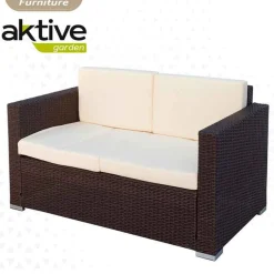 Conjunto de jardín Aktive Garden 2 sillones+sofá+mesita con coijnes ratán sintético negro